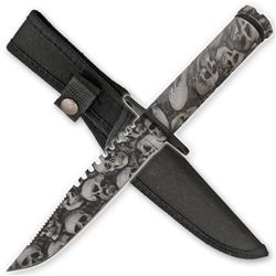 Z-Slayer Zombie Grey Skull Survival Knife w/ Sheath