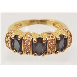 18K GOLD FILLED BLACK ONYX & CZECH CRYSTAL RING - SZ. 6