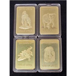 LOT OF 4 SOUTH AFRICAN ANIMAL GOLD CLAD 1 OZ INGOT BARS