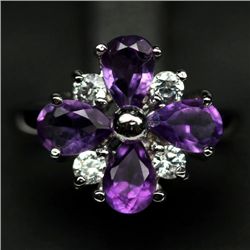 STERLING SILVER AMETHYST RING - SIZE 5.5