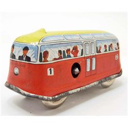 VINTAGE TIN LITHO WIND UP TROLLEY BUS