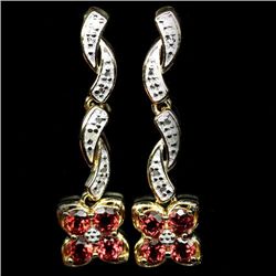 14K GOLD OVER STERLING SILVER GARNET & DIAMOND EARRINGS