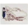 Image 2 : SILVER PLATED SAPPHIRE & CZECH CRYSTAL RING - SZ. 6