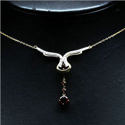 14K GOLD OVER STERLING SILVER GARNET & DIAMOND PENDANT