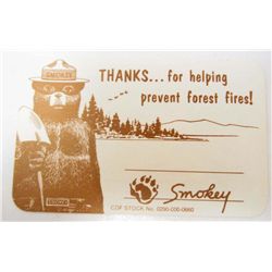 1960 SMOKEY THE BEAR JUNIOR RANGER ID CARD