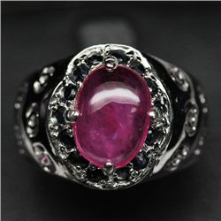 WHITE GOLD OVER STERLING SILVER RUBY & SAPPHIRE RING