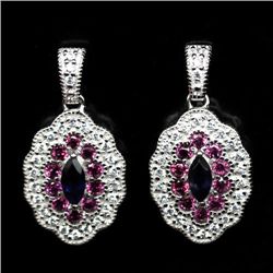 STERLING SILVER IOLITE RHODOLITE & GARNET EARRINGS