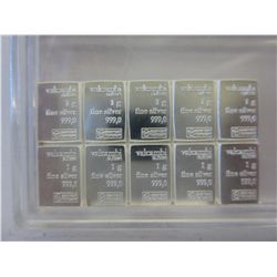 10 x .999 silver Suisse mint Valcambi bars