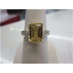 Emerald cut citrine & diamond cocktail ring