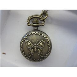 Ladies bronze tone butterfly pocket watch