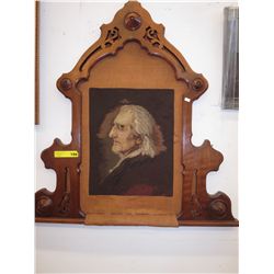 Needle work portrait on burlap - Ornate wood frame