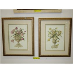 2 Framed Still Life Pictures - flowers in urns