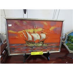 Vintage serving tray - reverse painted on glass