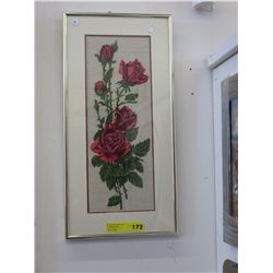 Framed crewel work roses
