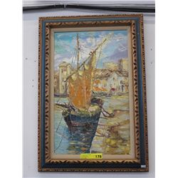 Vintage acrylic harbour scene