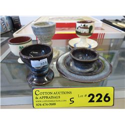 5 Collectible glazed pottery egg cups