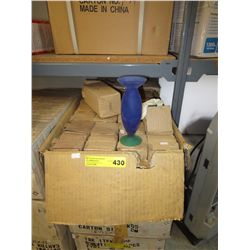 Case of blue & green glass vases