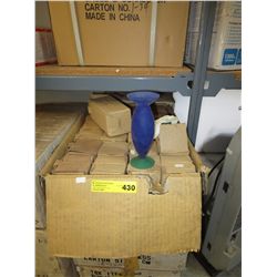 Case of blue & green glass vases