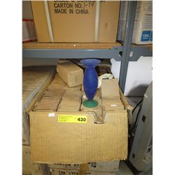 Case of blue & green glass vases