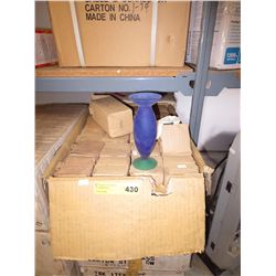 Case of blue & green glass vases