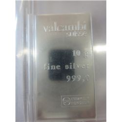 10 gram Valcambi Suisse .999 solid silver bar