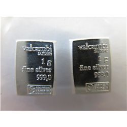 2 x .999 solid silver Valcambi Suisse bars