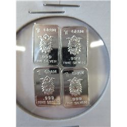 4 x .999 Solid silver Lion Head bars with crown