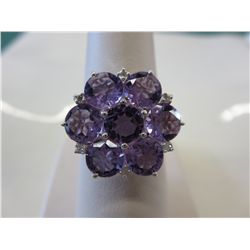 Gorgeous diamond & amethyst flower ring