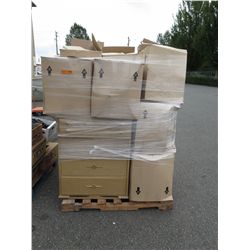 Skid of unsorted storage locker goods.