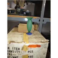 Case of glass vases in blue & green