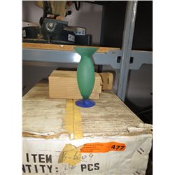 Case of glass vases in blue & green