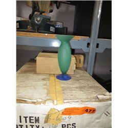 Case of glass vases in blue & green