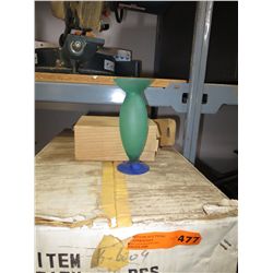 Case of glass vases in blue & green