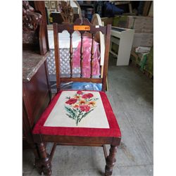 Vintage wood chair with tapestry seat