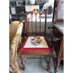 Vintage wood chair with tapestry seat