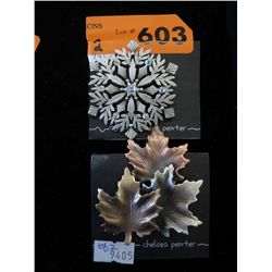 2 New Chelsea pewter brooches