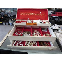Large vintage jewelry box & contents