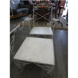 Vintage wrought iron patio chair & foot stool