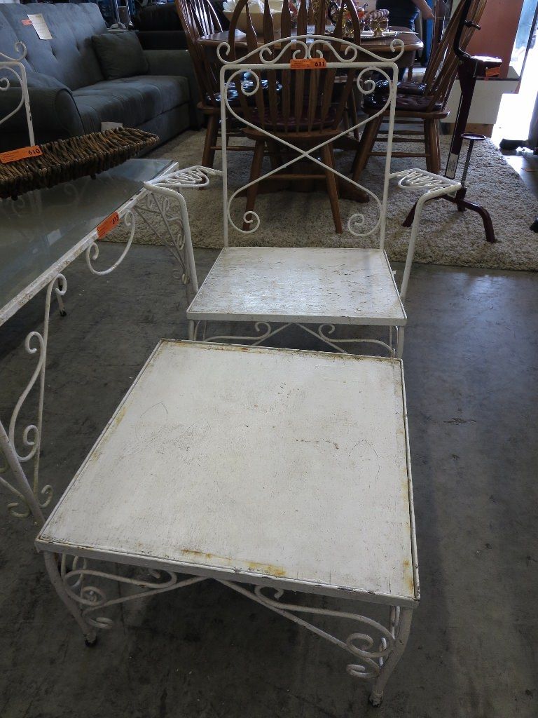 Vintage wrought iron patio chair & foot stool