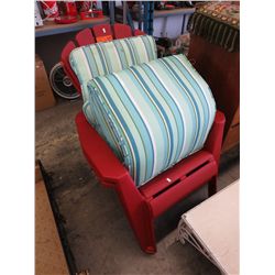 2 plastic Adirondack patio chairs & cushions