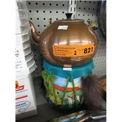 Copper plated tea kettle & a child's drum