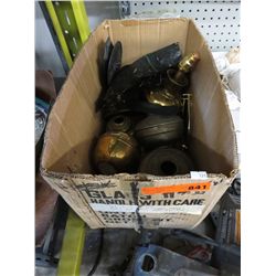 Box of metal oil lamp parts