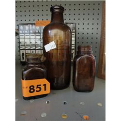 3 Vintage brown medicine bottles
