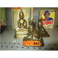 Pair of brass horse book ends & Buddha statue