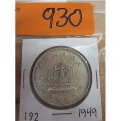 1949 Canadian Silver dollar coin