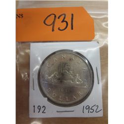 1952 Canadian Silver dollar coin