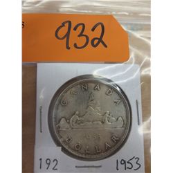 1953 Canadian Silver dollar coin