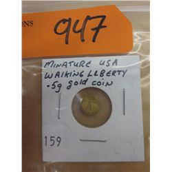 Miniature USA Walking Liberty .5gr gold coin