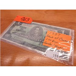 Canadian $1 Bill 1937 Gordon-Towers