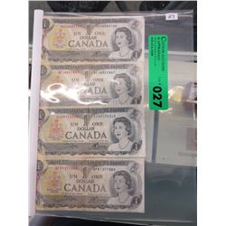 4 x Old Canadian $1 notes
